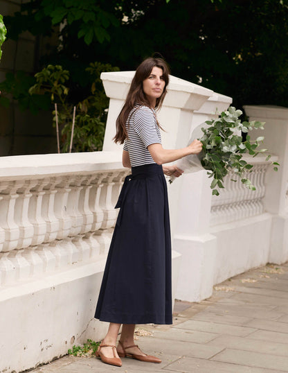 Collar Detail Mix Midi Dress-Navy, Ivory Stripe-1