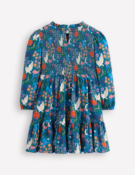 Aurora Long Sleeve Dress-Deep Sea Blue Spooky Toile