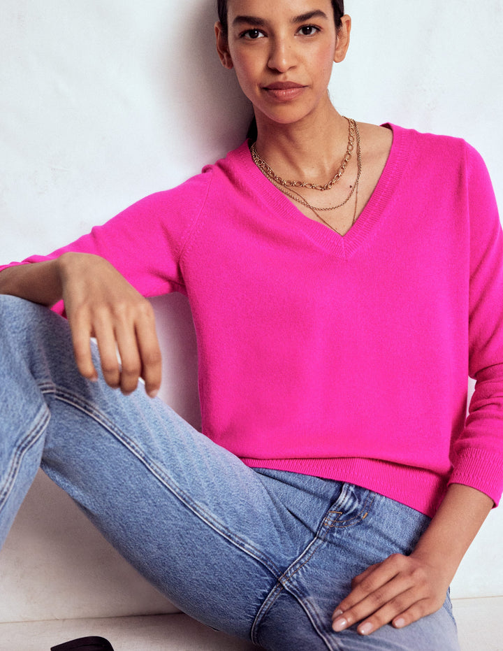 Eva Cashmere V-neck Jumper-Pop Pansy