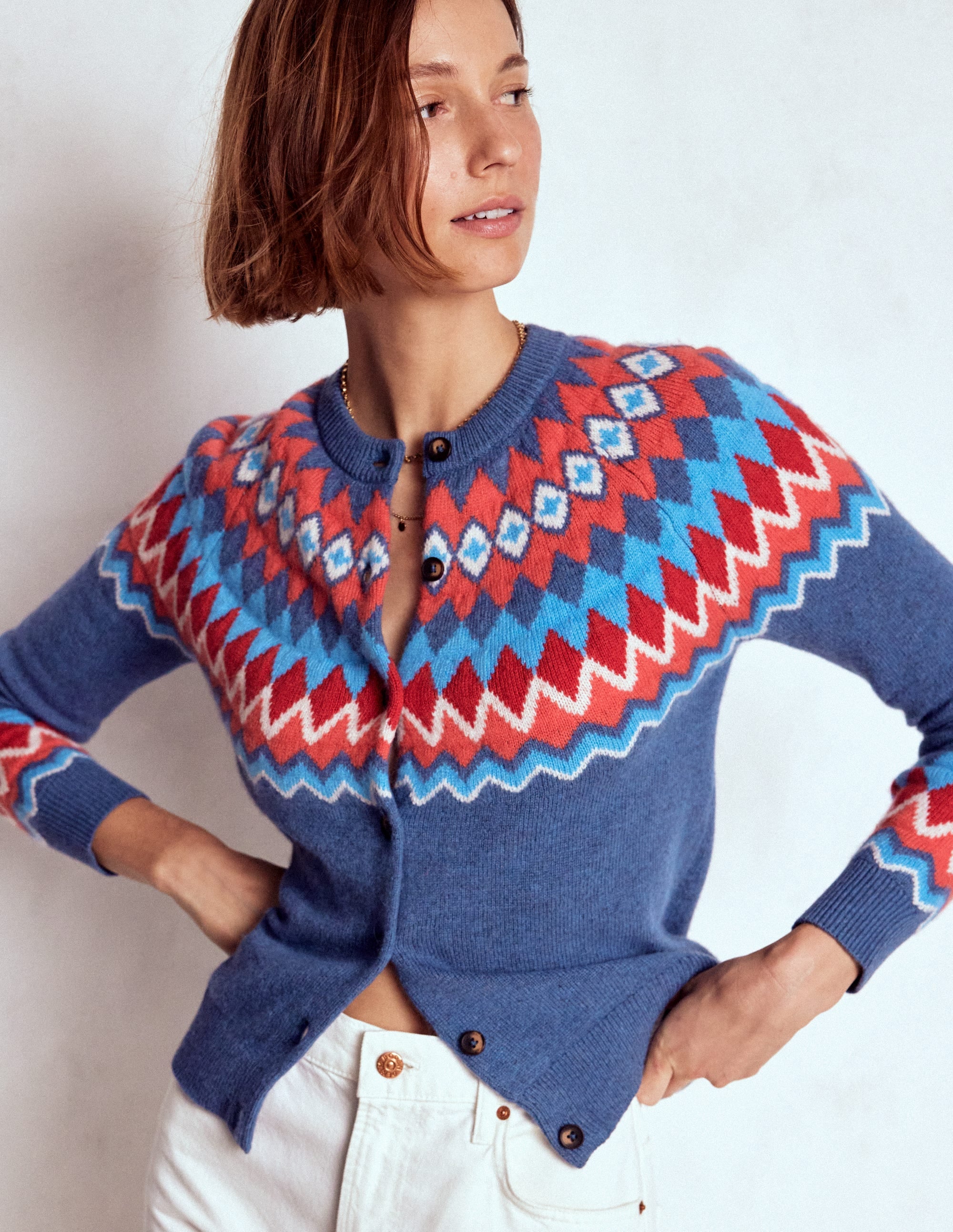 Edie Fair Isle Cardigan-Blue Fair Isle - Image 1
