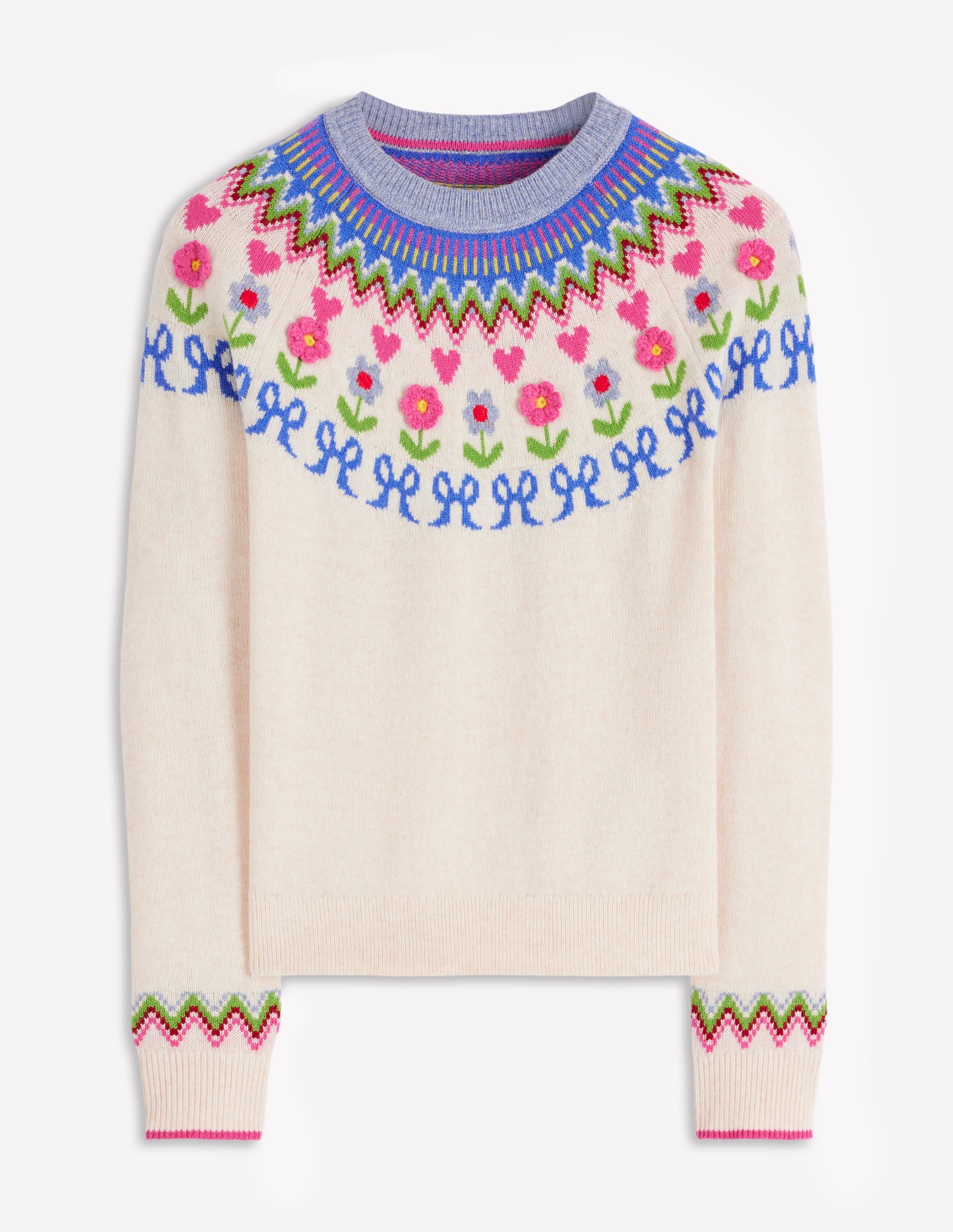 Edie Fair Isle Jumper-Oatmeal Melange, Flowers - Image 6