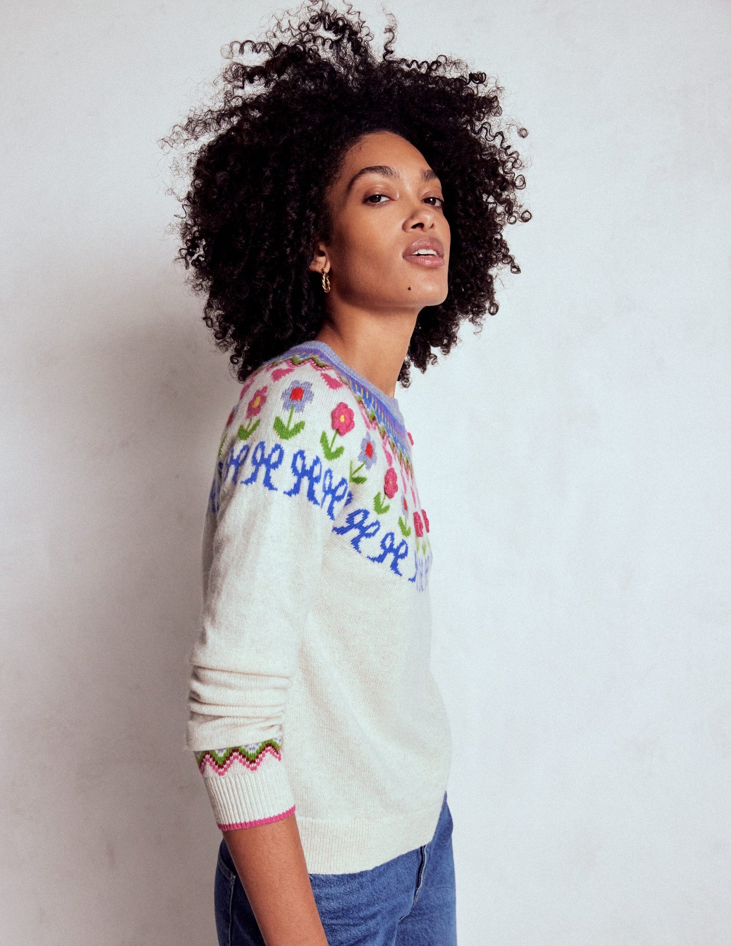 Edie Fair Isle Jumper-Oatmeal Melange, Flowers