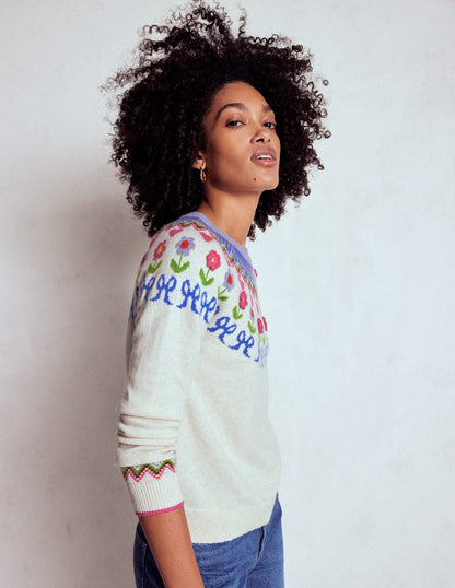 Edie Fair Isle Jumper-Oatmeal Melange, Flowers-1