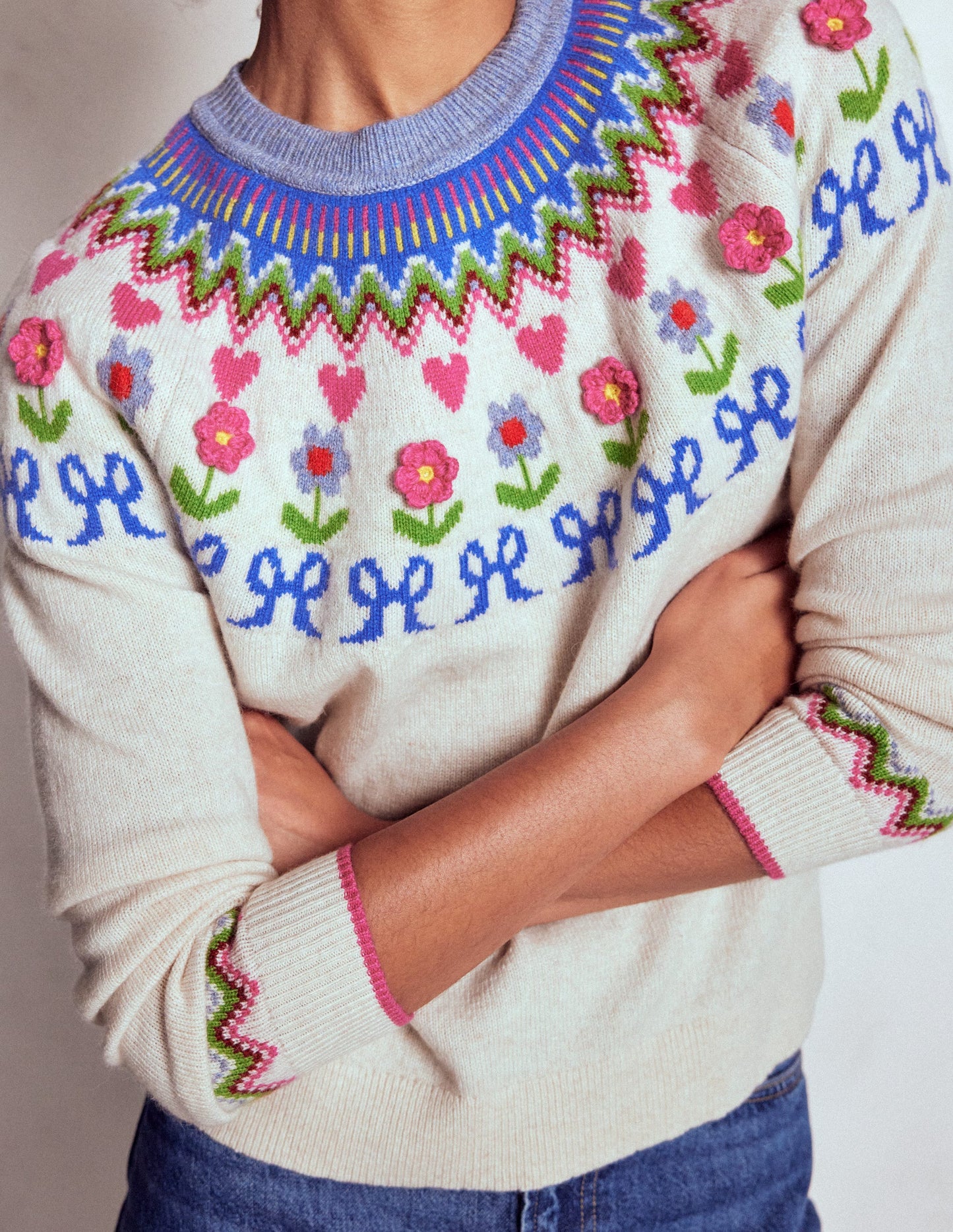 Edie Fair Isle Jumper-Oatmeal Melange, Flowers
