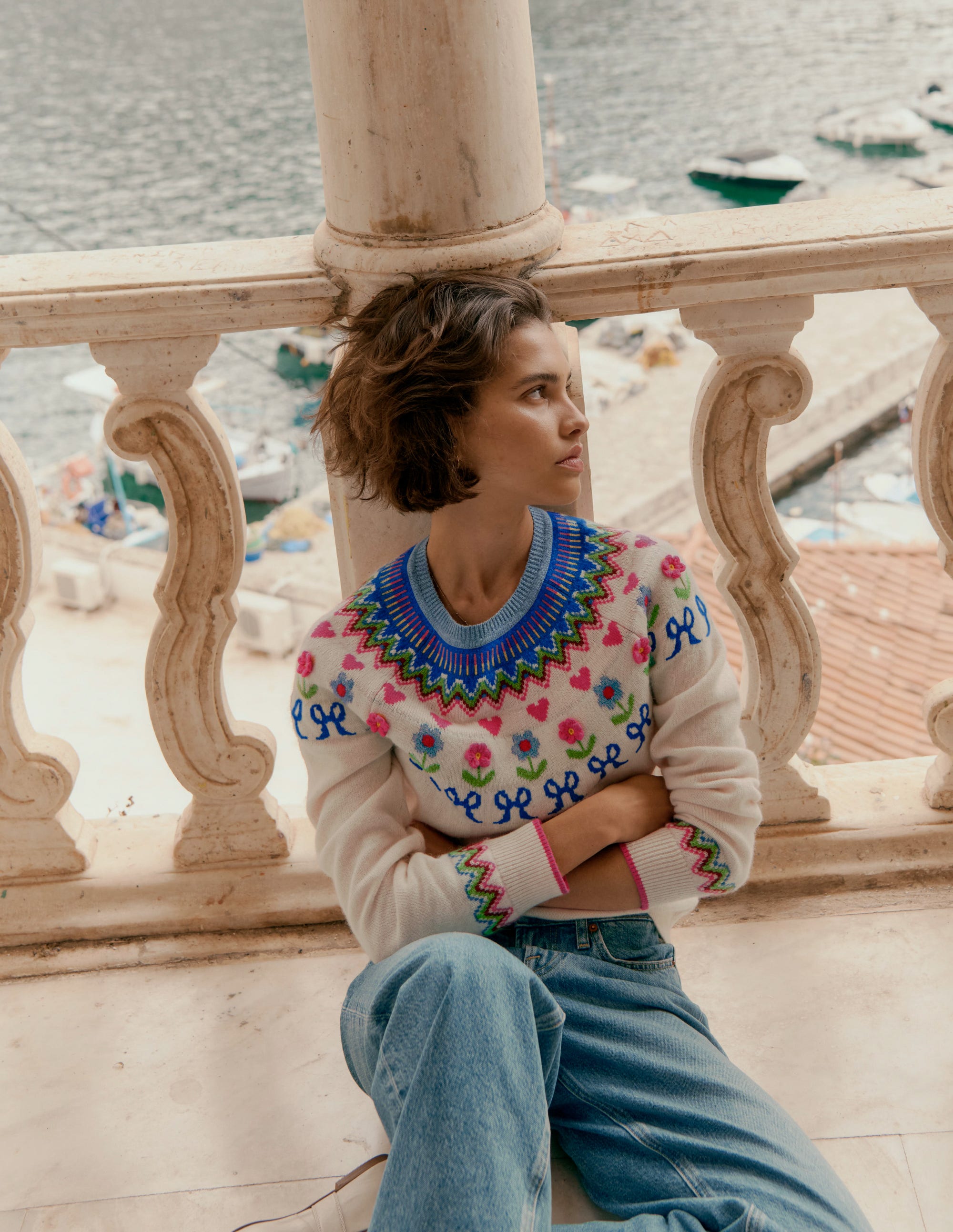 Edie Fair Isle Jumper-Oatmeal Melange, Flowers - Image 5