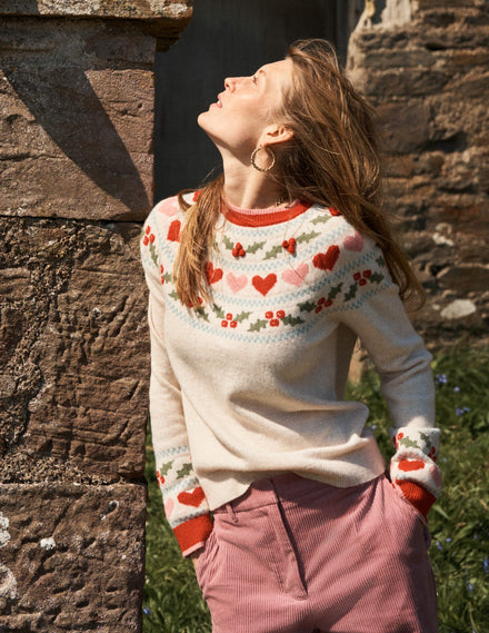 Edie Fair Isle Jumper-Oatmeal Melange, Holly
