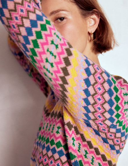 Edie Fair Isle Jumper-Pink, Geo Fair Isle