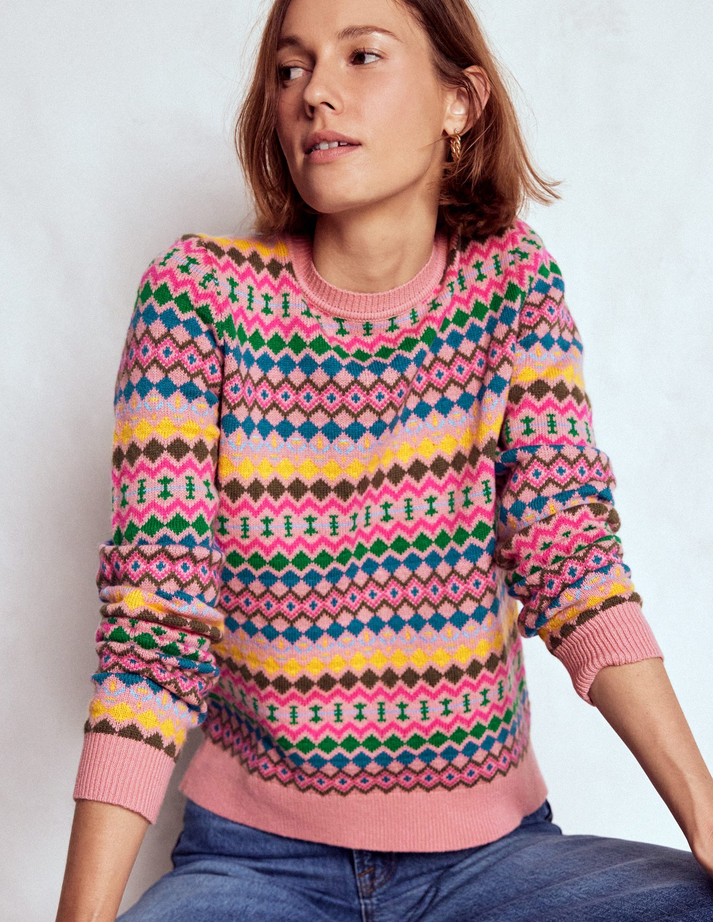 Edie Fair Isle Jumper-Pink, Geo Fair Isle
