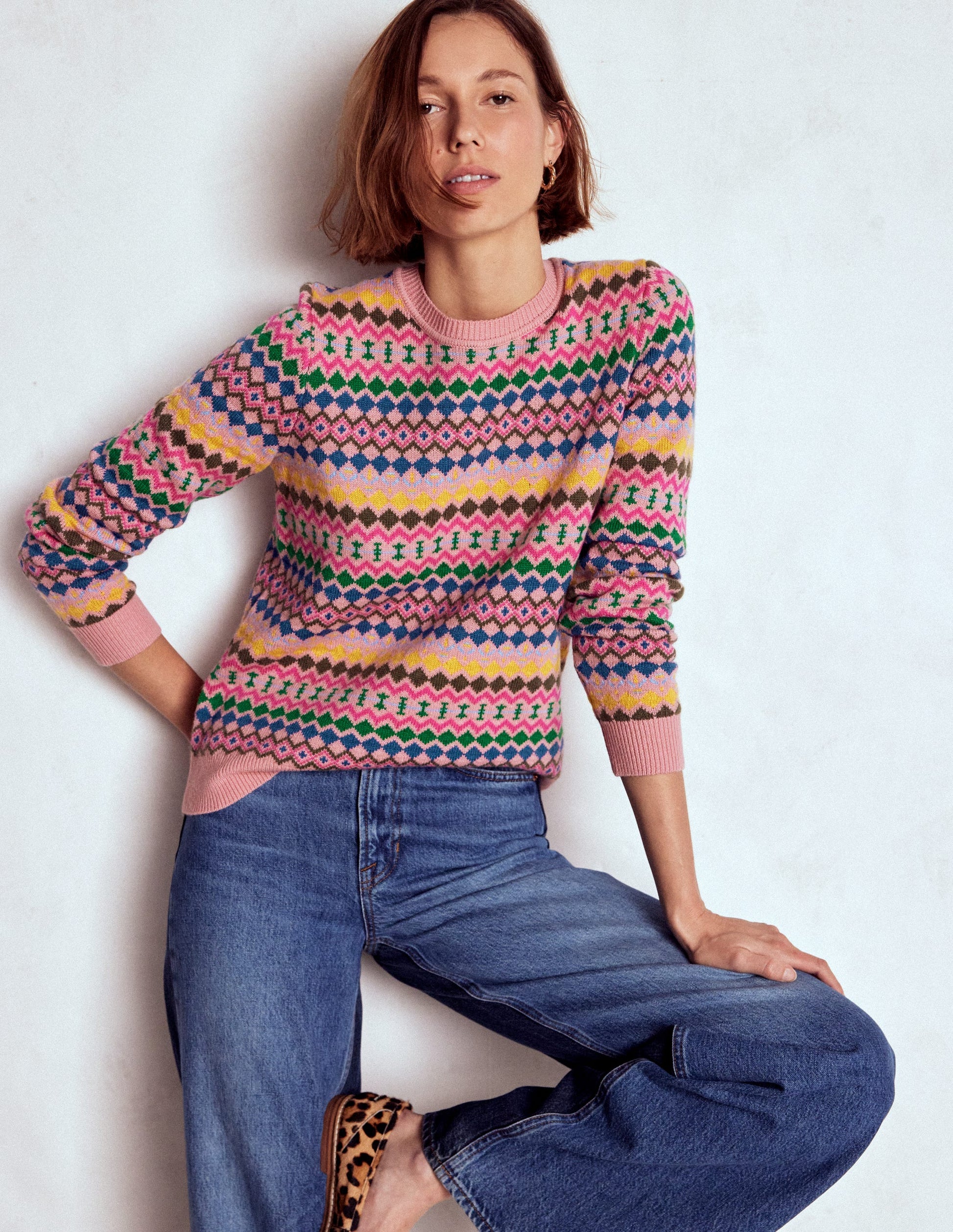 Edie Fair Isle Jumper-Pink, Geo Fair Isle-5