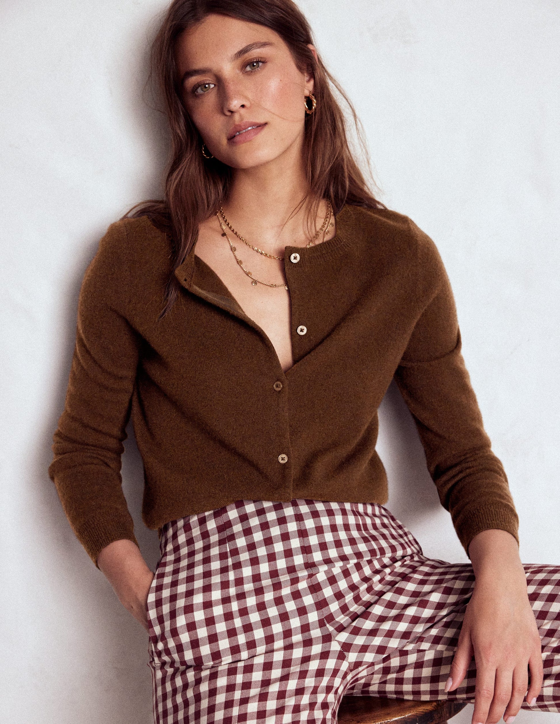 Eva Cashmere Crew Cardigan-Mocha-1