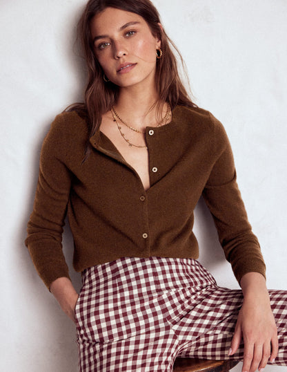 Eva Cashmere Crew Cardigan-Mocha-1