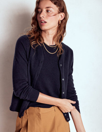 Eva Cashmere Crew Cardigan-Navy-1
