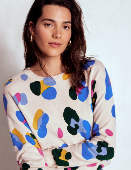 Lydia Cashmere Jumper-Warm Ivory, Leopard