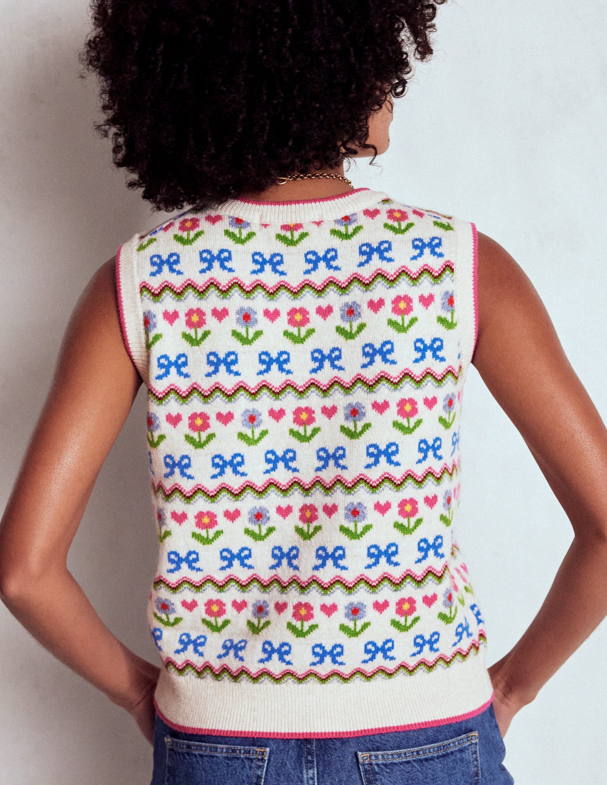 Edie Fair Isle Tank-Oatmeal Melange, Flowers-3