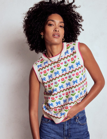 Edie Fair Isle Tank-Oatmeal Melange, Flowers-4