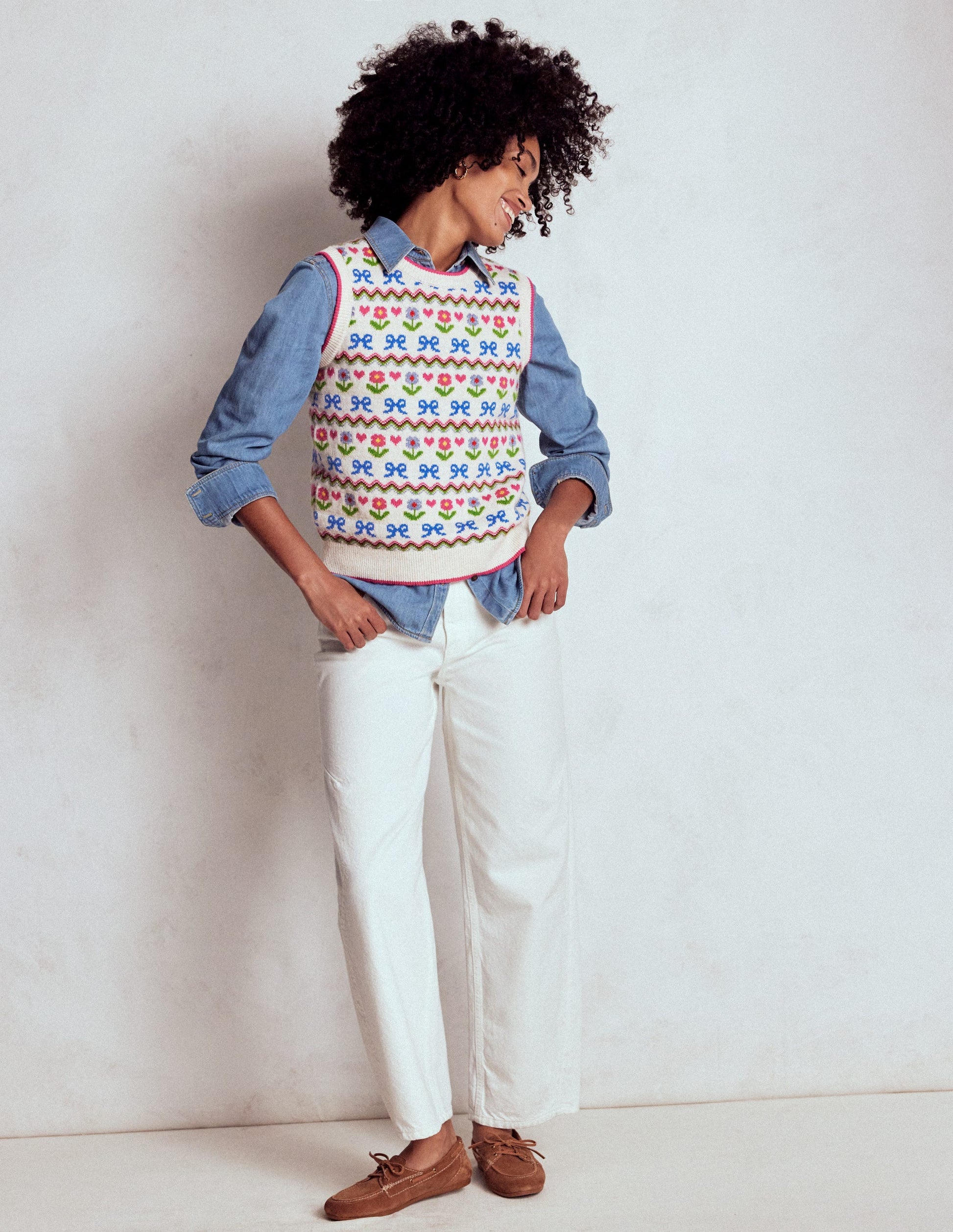Edie Fair Isle Tank-Oatmeal Melange, Flowers-5
