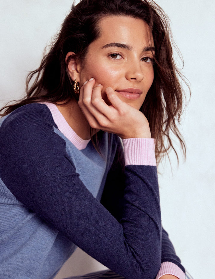 Meg Raglan Sleeve Jumper-Blue, Pink Colour Block