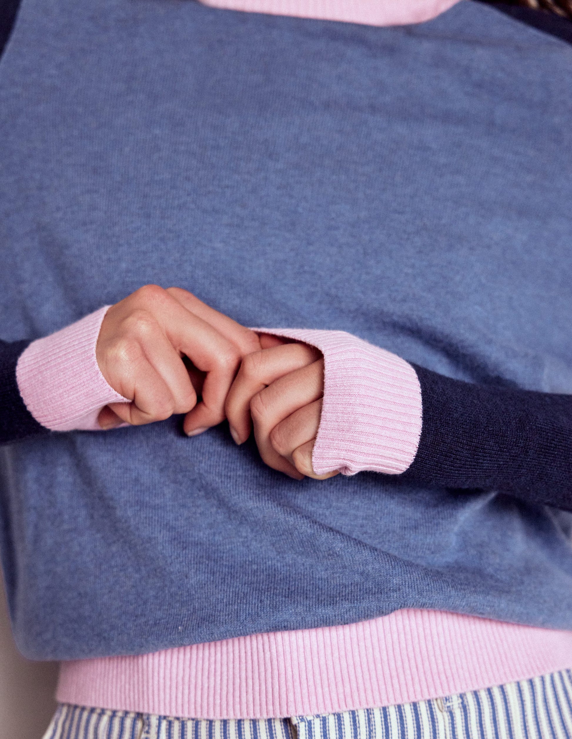 Meg Raglan Sleeve Jumper-Blue, Pink Colour Block-2