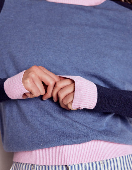 Meg Raglan Sleeve Jumper-Blue, Pink Colour Block