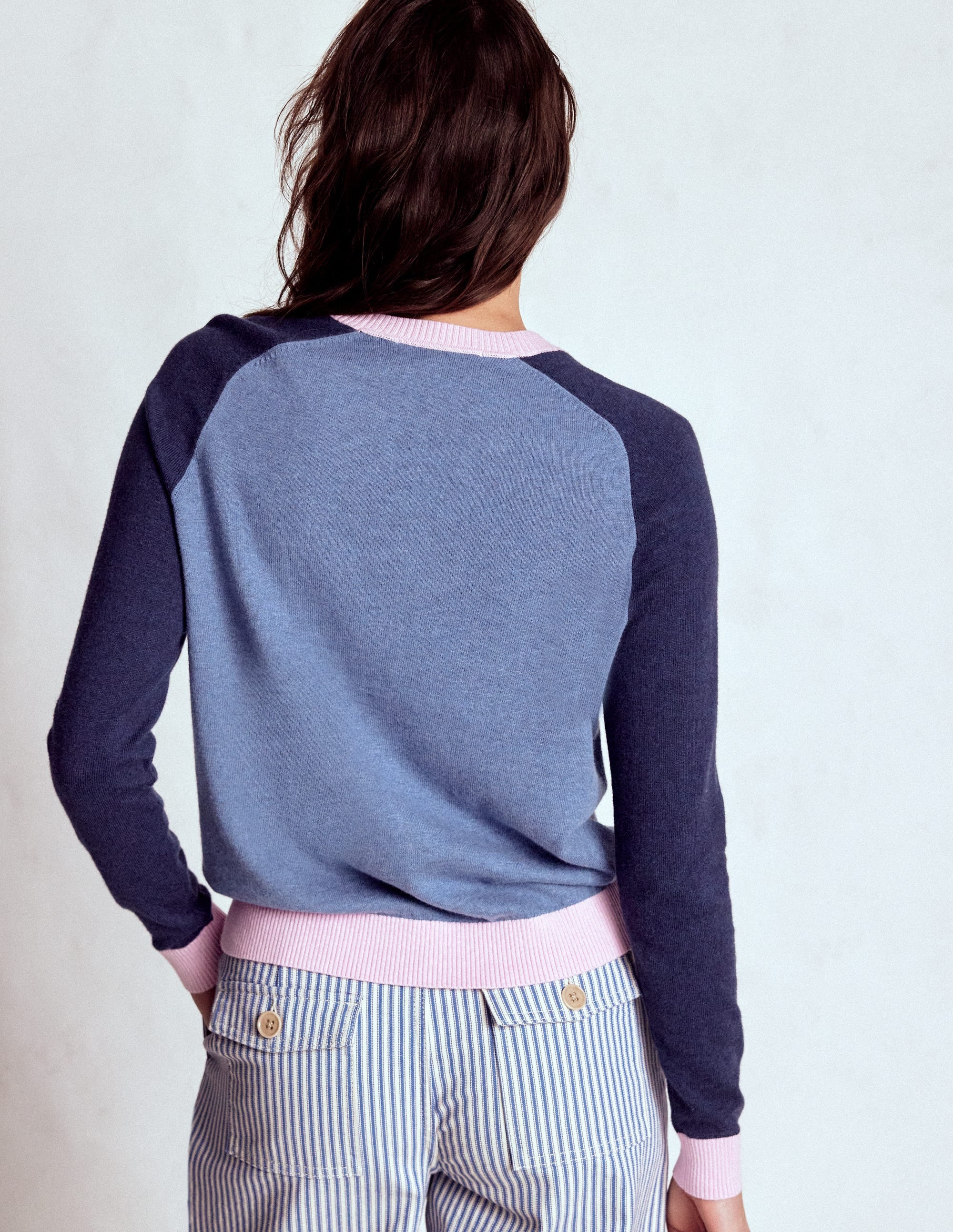 Meg Raglan Sleeve Jumper-Blue, Pink Colour Block - Image 3