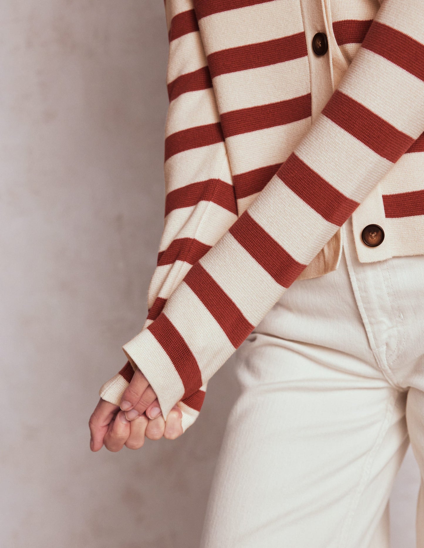 Astrid Knitted Shirt-Warm Ivory, Terracotta