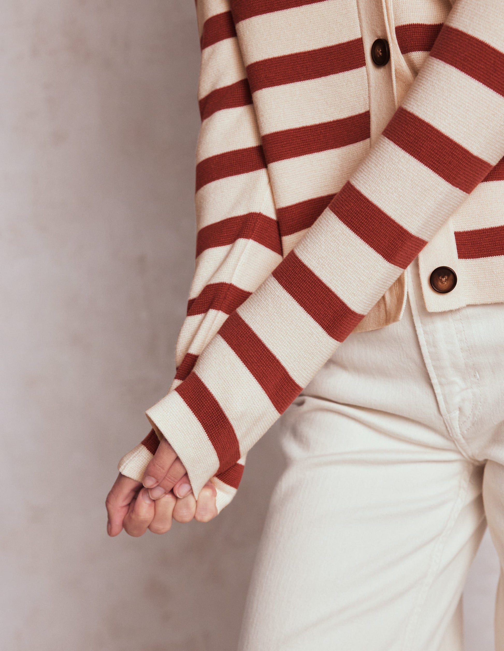 Astrid Knitted Shirt-Warm Ivory, Terracotta-2