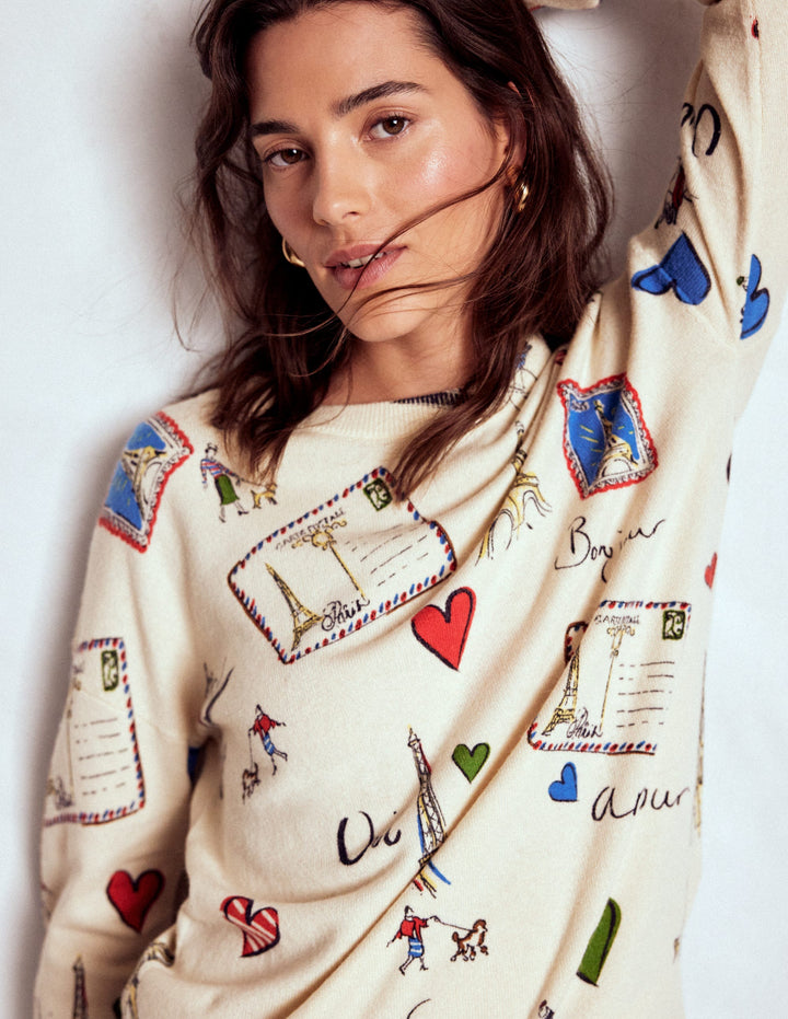 Natasha Novelty Jumper-Ivory, Postcard from Paris