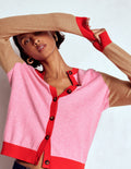 Meg Raglan Sleeve Cardigan-Camel, Pink Colour Block
