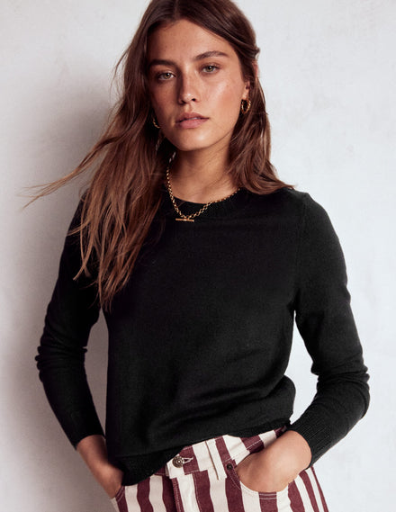 Emilia Cotton Crew Jumper-Black