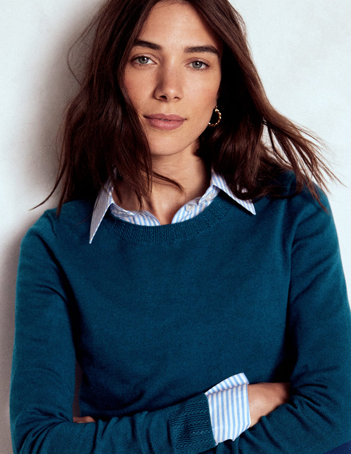Emilia Cotton Crew Jumper-Harbour Blue