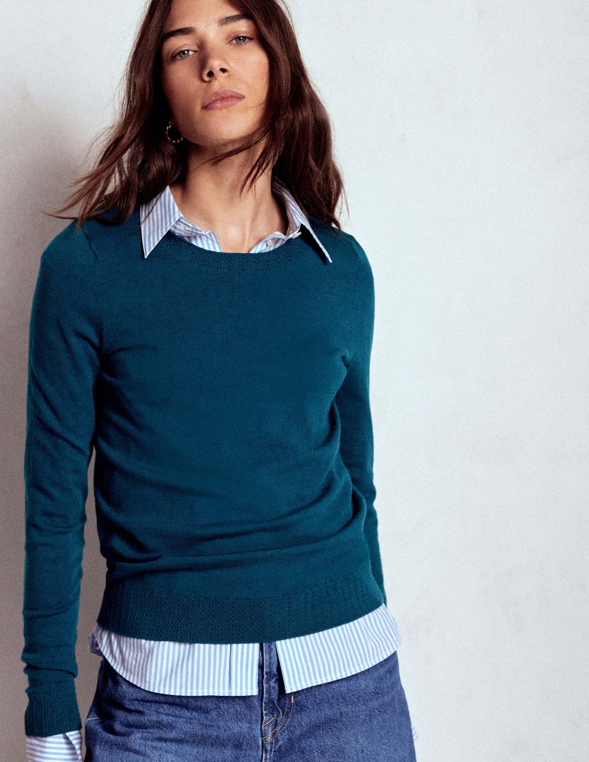 Emilia Cotton Crew Jumper-Harbour Blue-2