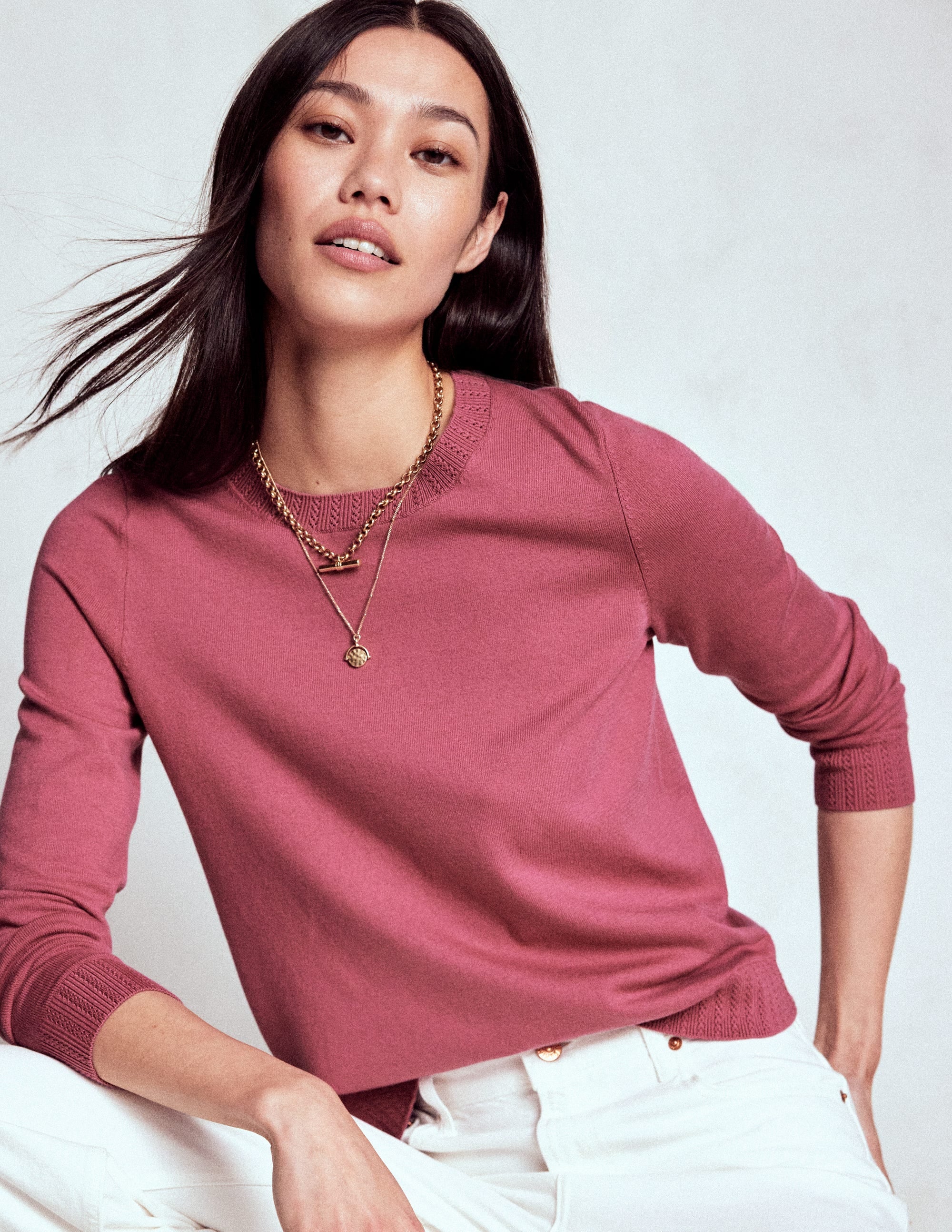 Emilia Cotton Crew Jumper-Pink Heather - Image 1