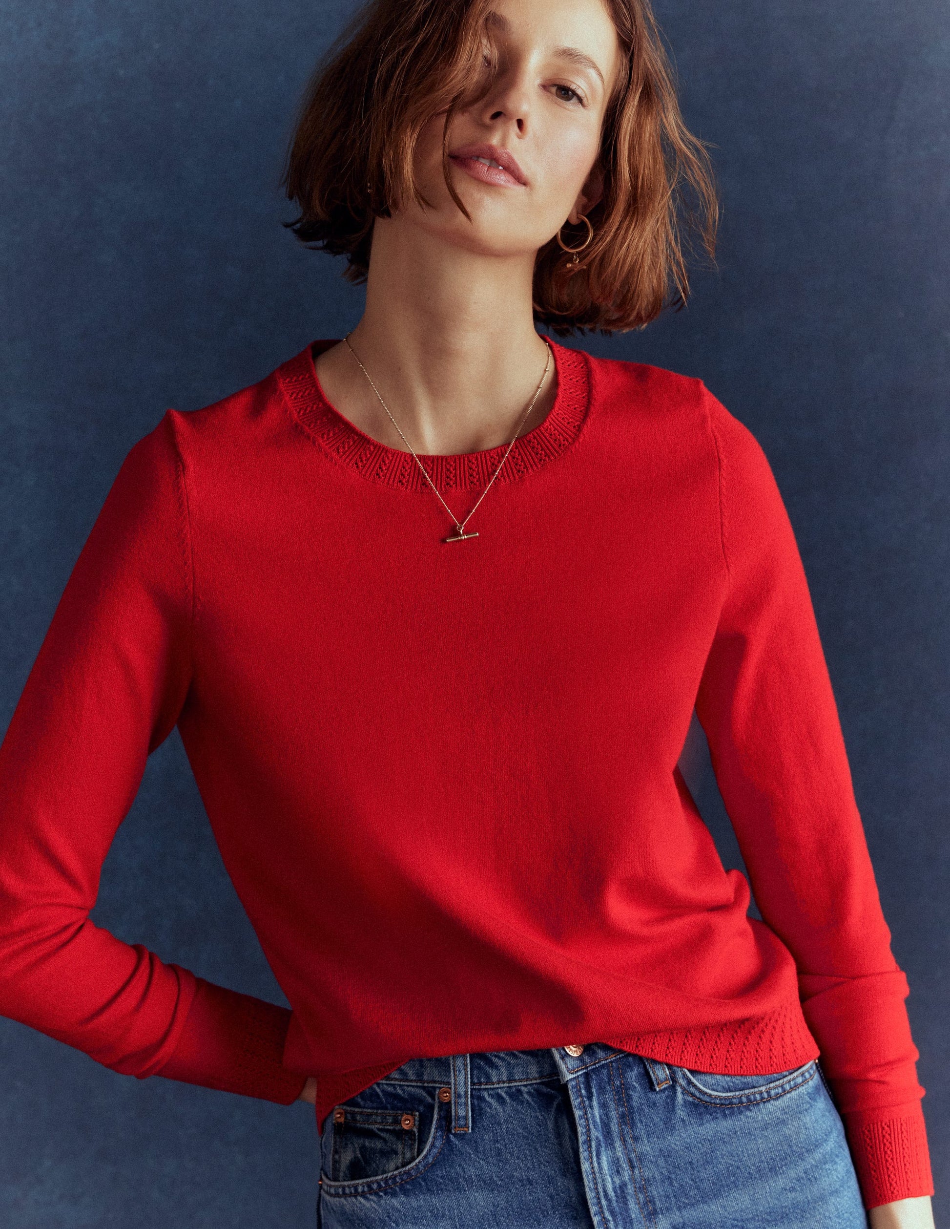 Emilia Cotton Crew Jumper-Poppy Red-6