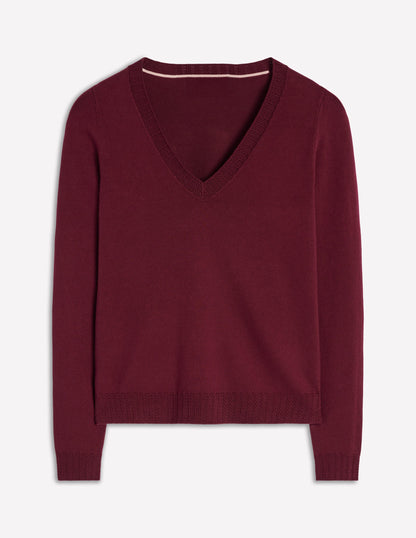Emilia Cotton V-Neck Jumper-Deep Wisteria-7