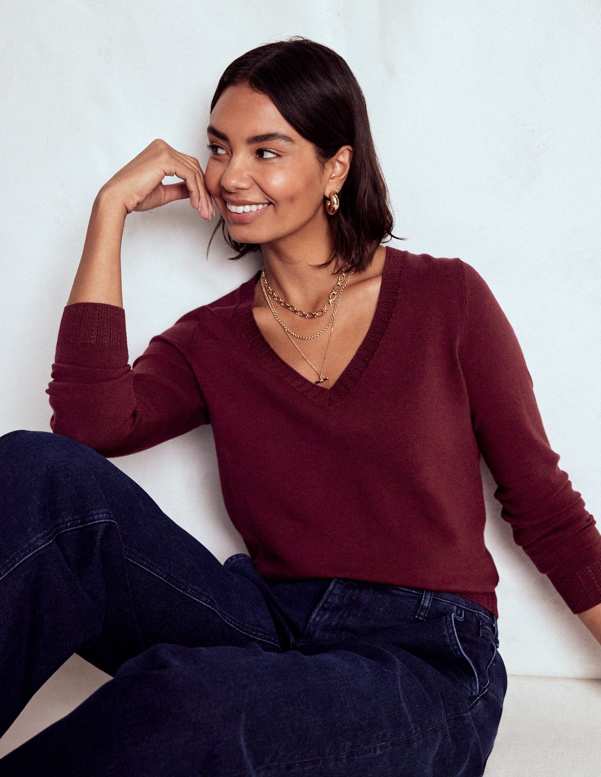 Emilia Cotton V-Neck Jumper-Deep Wisteria-1