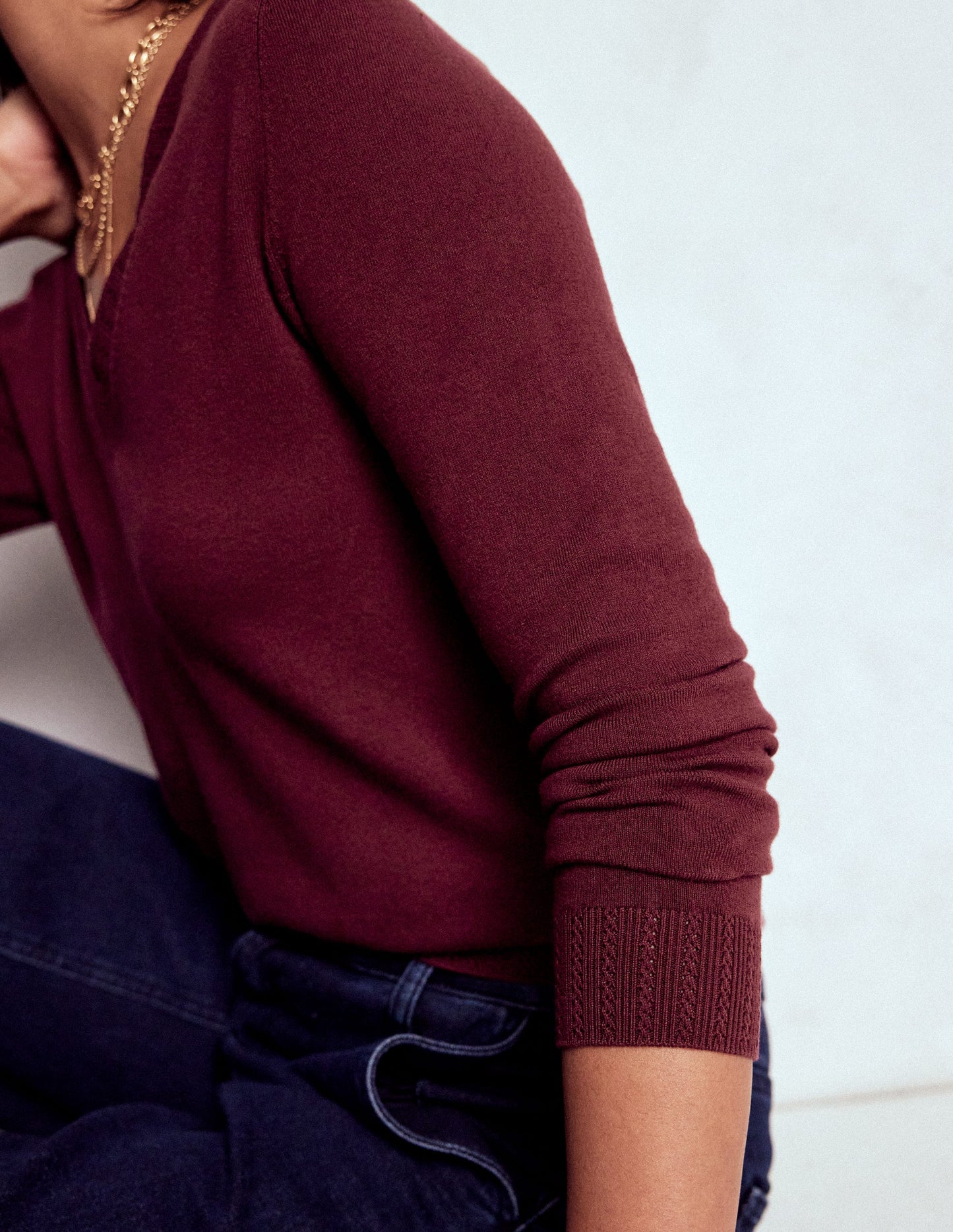 Emilia Cotton V-Neck Jumper-Deep Wisteria