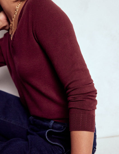 Emilia Cotton V-Neck Jumper-Deep Wisteria-2
