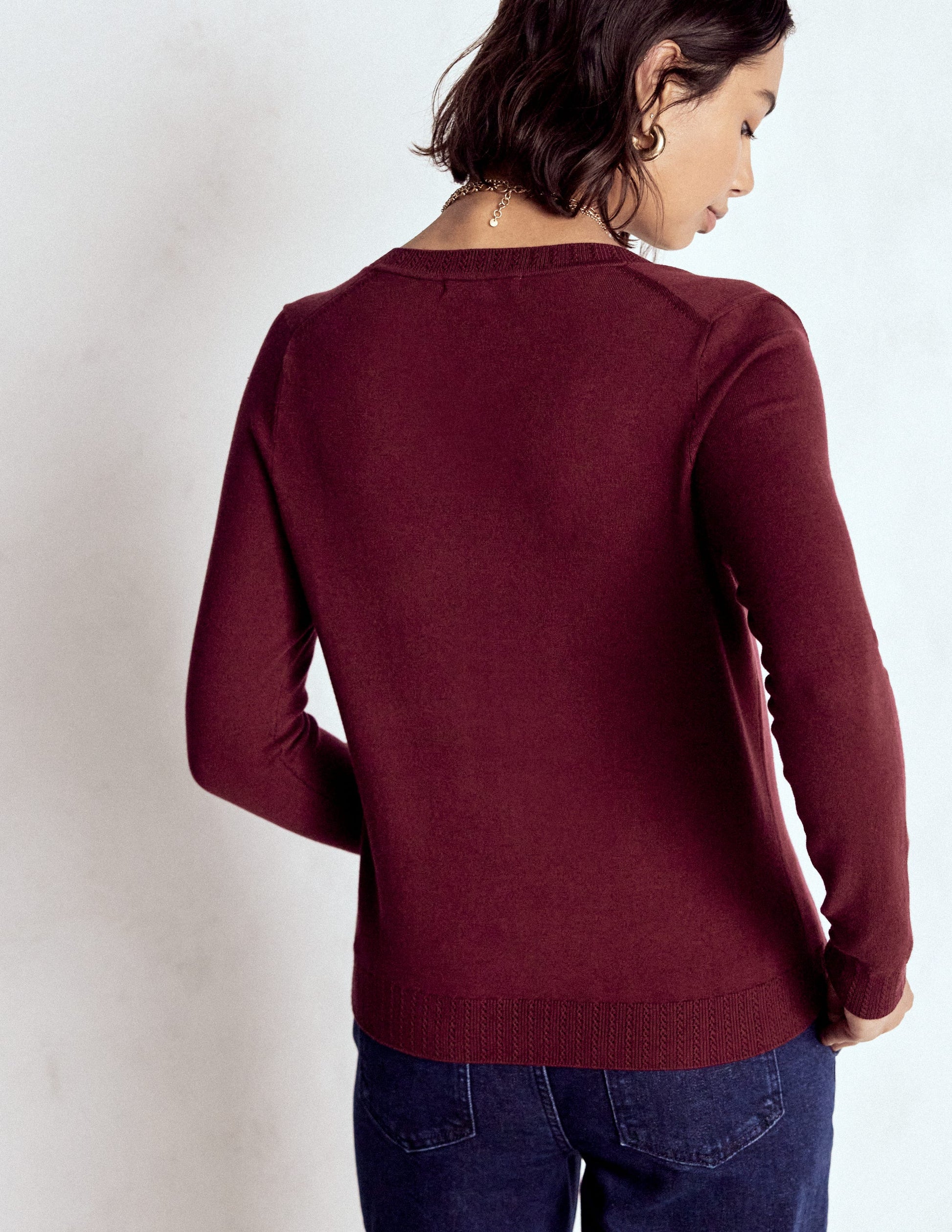 Emilia Cotton V-Neck Jumper-Deep Wisteria-3