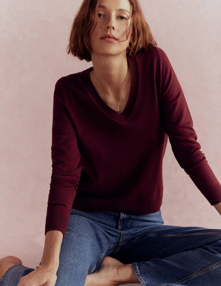 Emilia Cotton V-Neck Jumper-Deep Wisteria