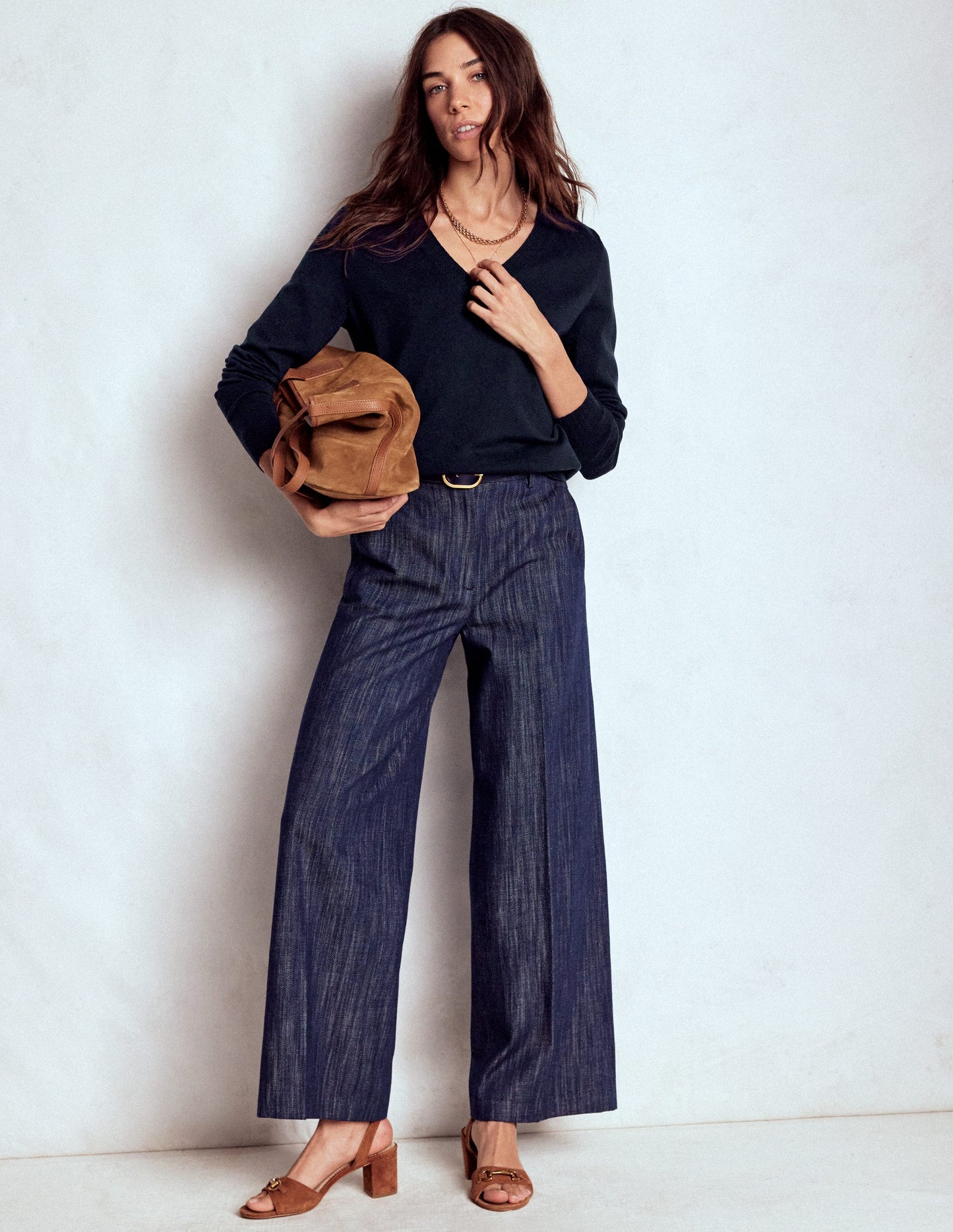 Emilia Cotton V-Neck Jumper-Navy