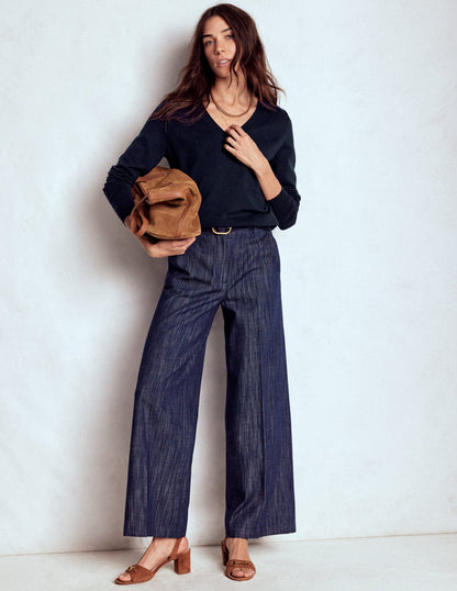 Emilia Cotton V-Neck Jumper-Navy-4