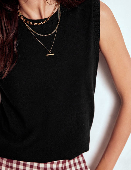Emilia Cotton Crew Neck Tank-Black