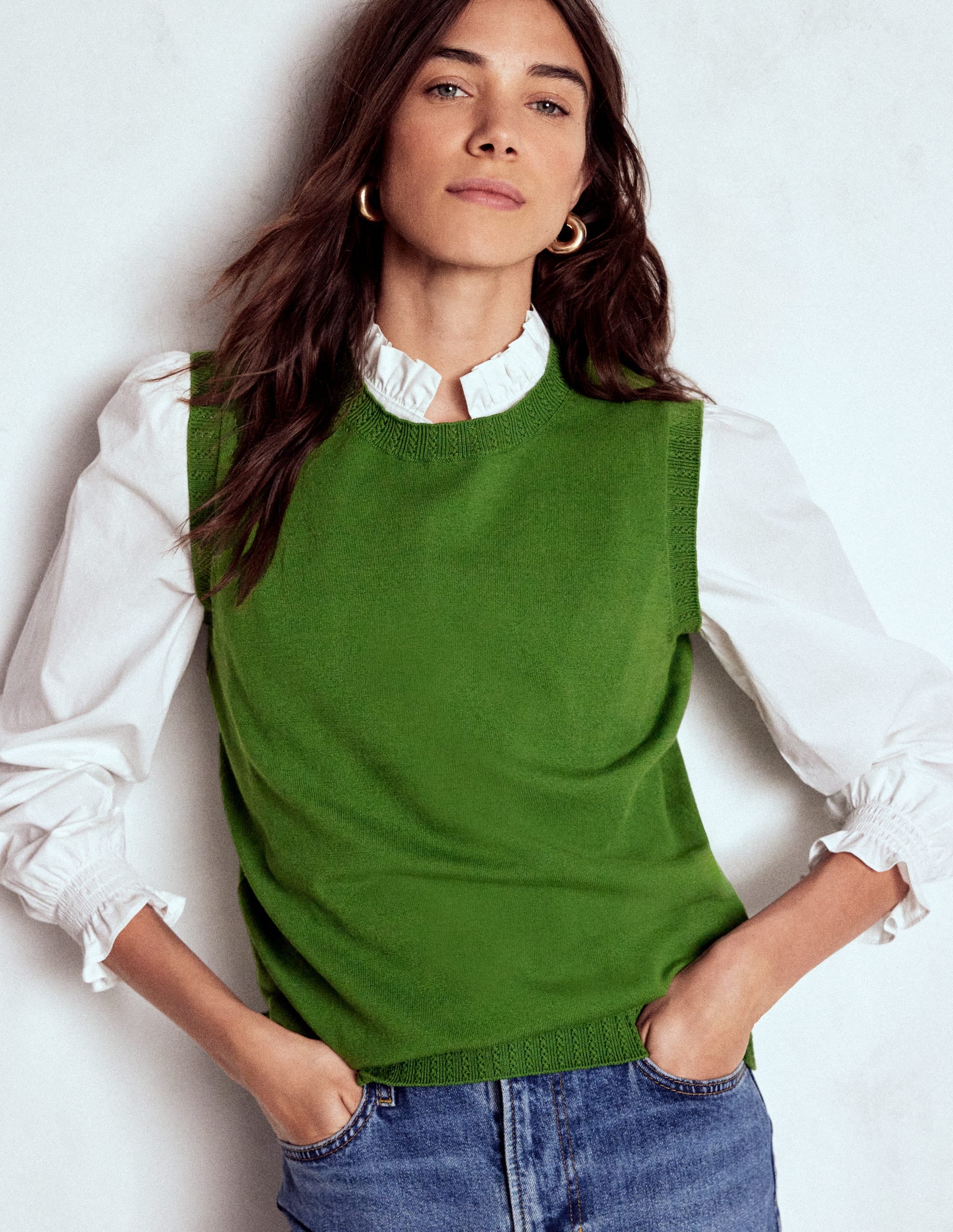 Emilia Cotton Crew Neck Tank-Promenade Green - Image 1