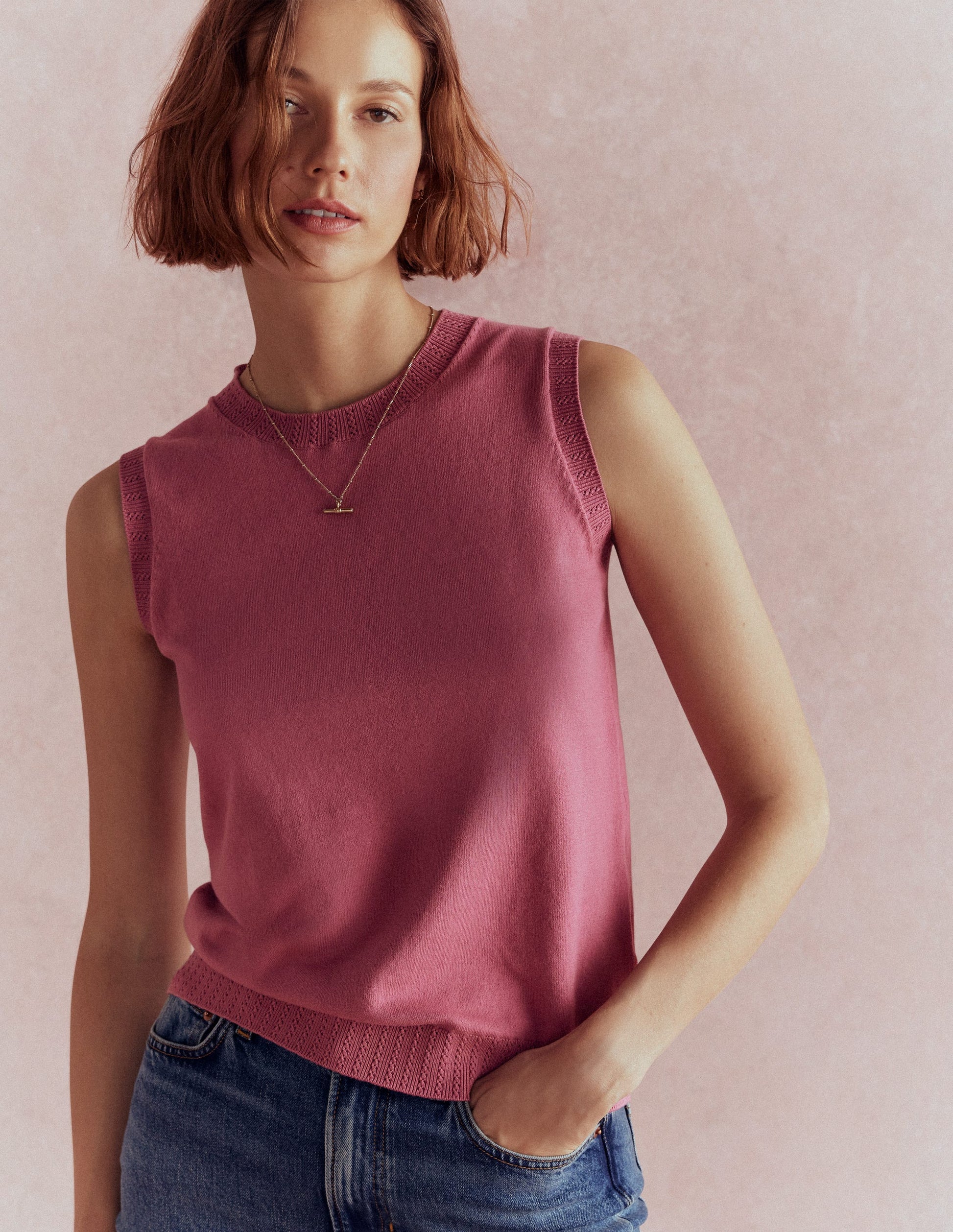 Emilia Cotton Crew Neck Tank-Pink Heather-1
