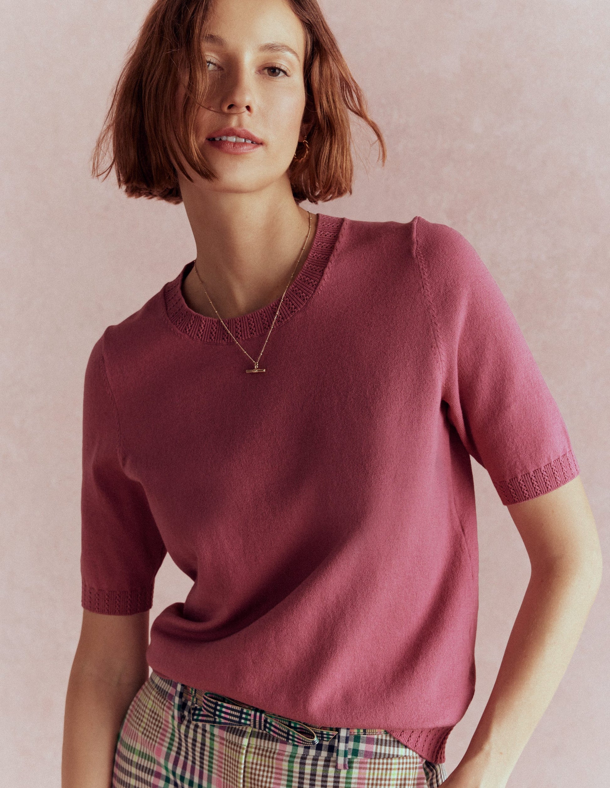 Emilia Cotton Crew T-shirt-Pink Heather-6
