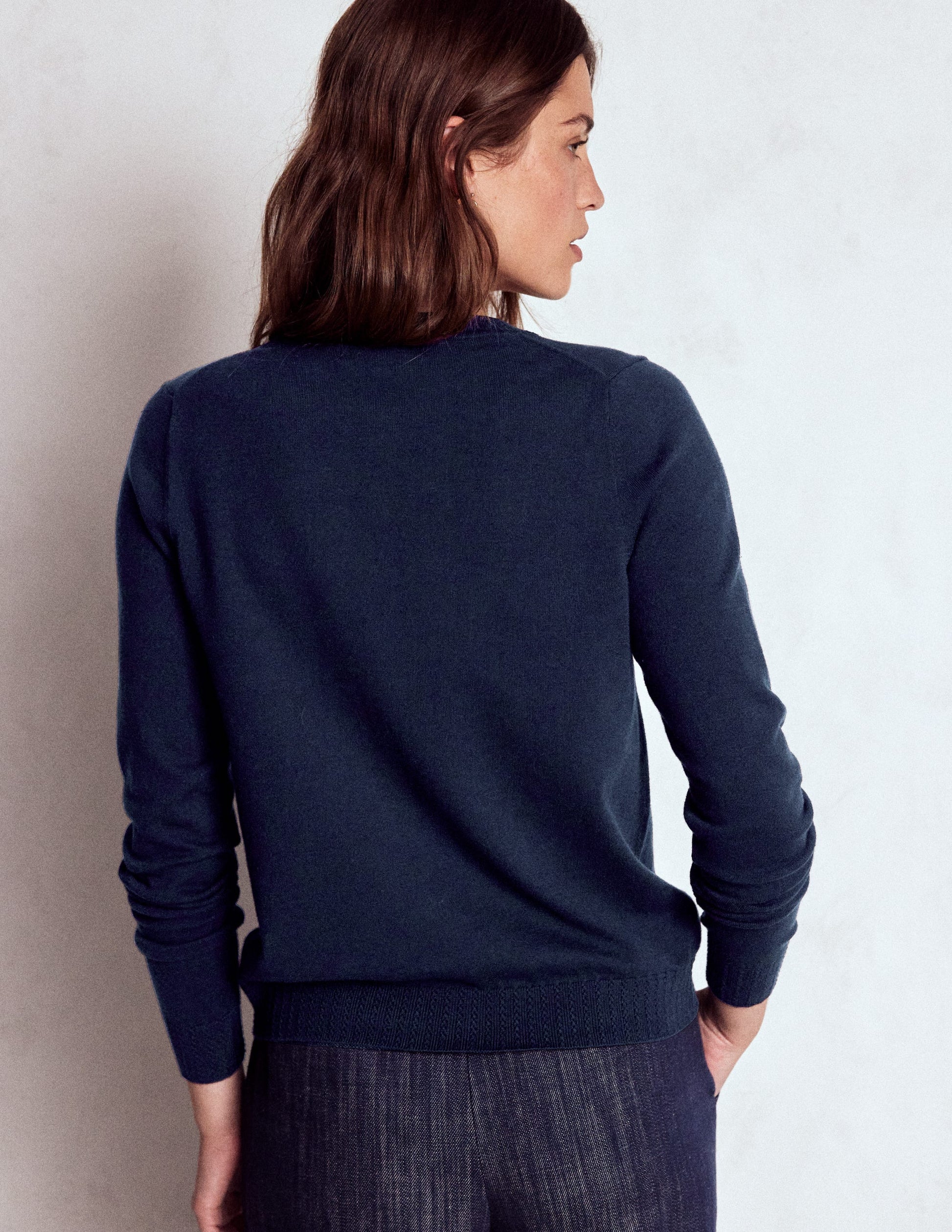 Emilia Cotton Crew Cardigan-Navy-3