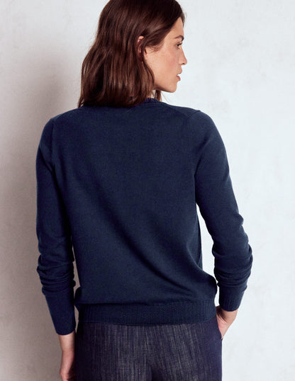 Emilia Cotton Crew Cardigan-Navy-3