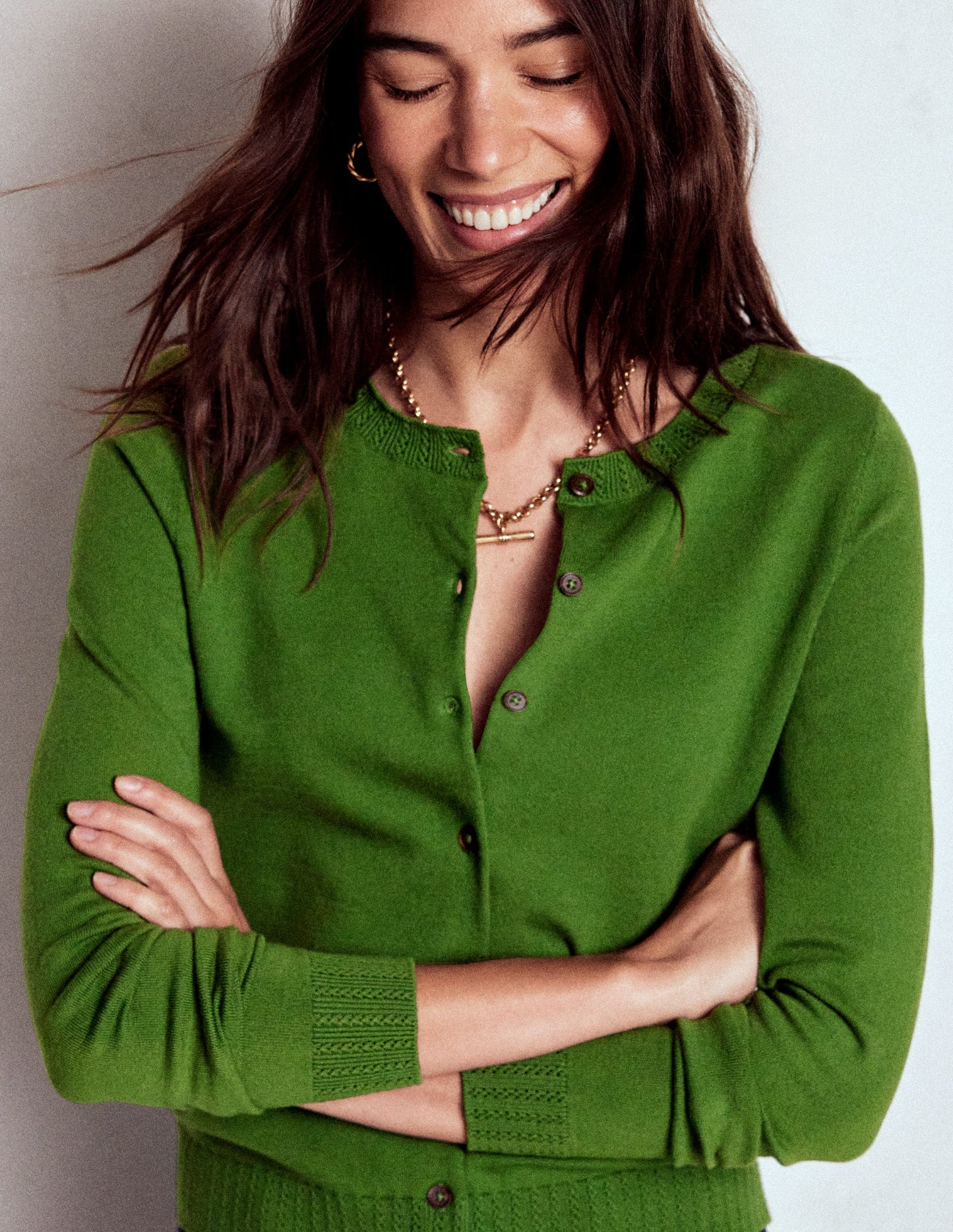 Emilia Cotton Crew Cardigan-Promenade Green