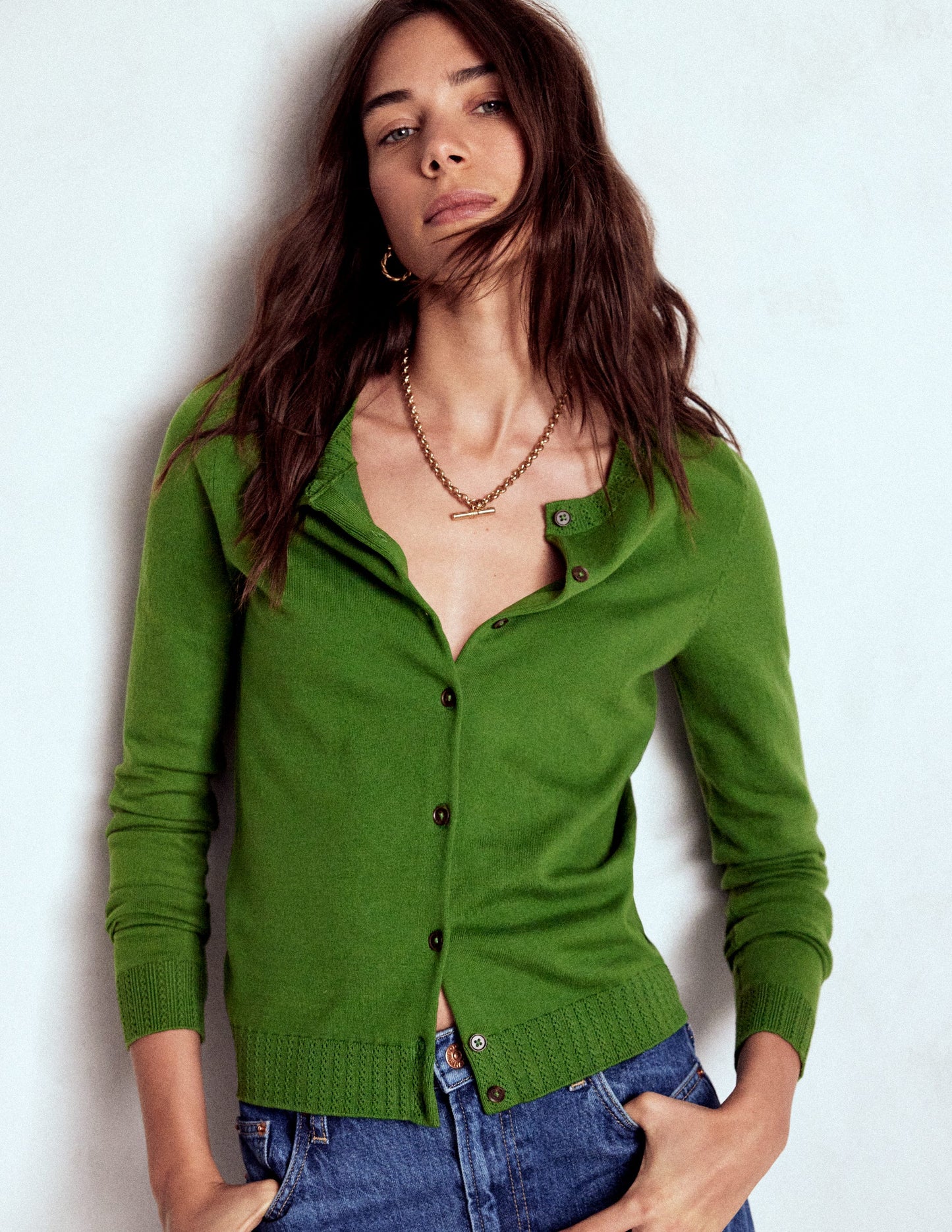 Emilia Cotton Crew Cardigan-Promenade Green