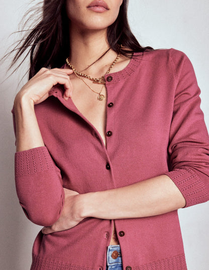 Emilia Cotton Crew Cardigan-Pink Heather-3